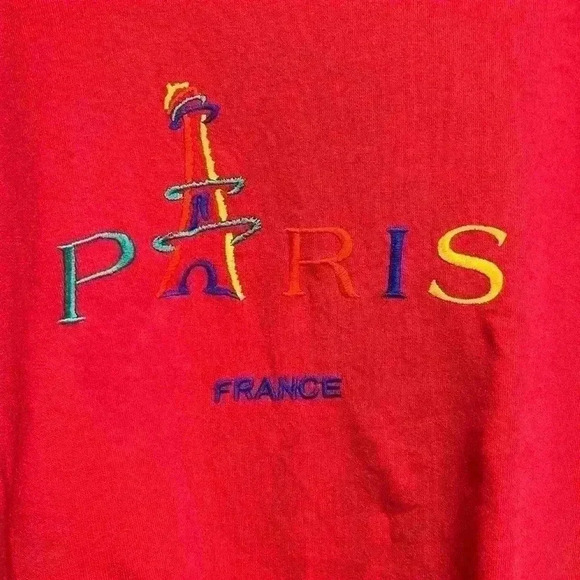 VTG from France PARIS Multicolor Embroidered Sweatshirt Sz XL - Picture 3 of 8